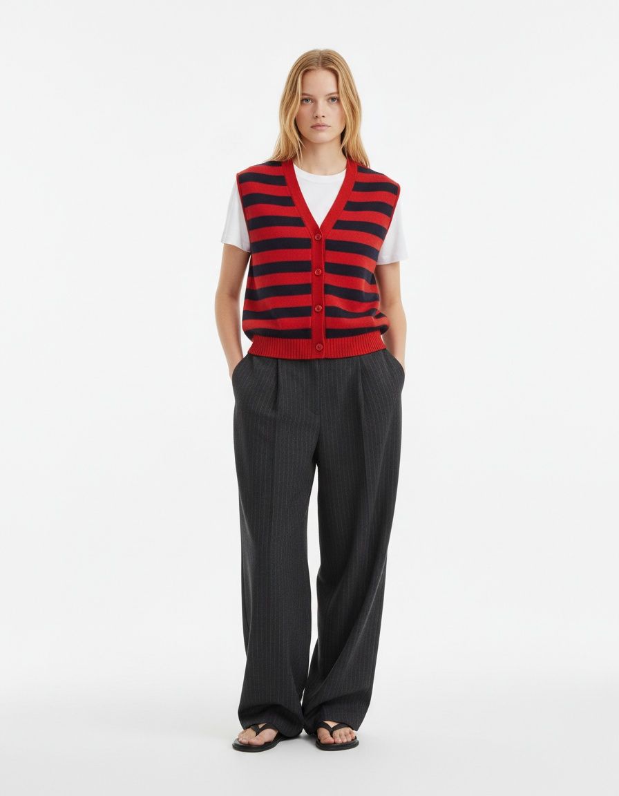 Knit Vest Side Button Decoration - European Style KUN-00096