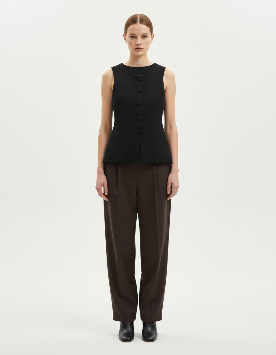 Soft Knit Tank Top Vest with Button Back Detail KUN-00118