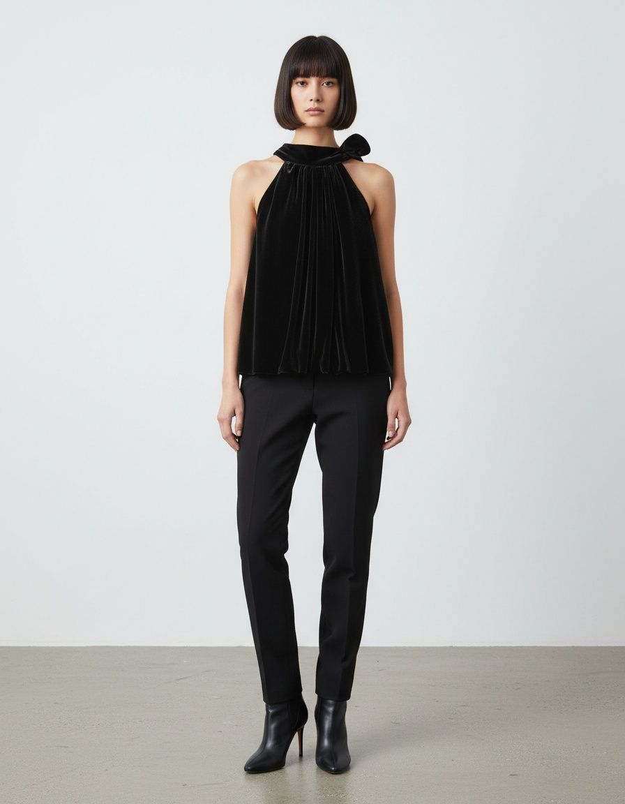 Velvet Bow Blouse Balloon Sleeve Top KUN-00127