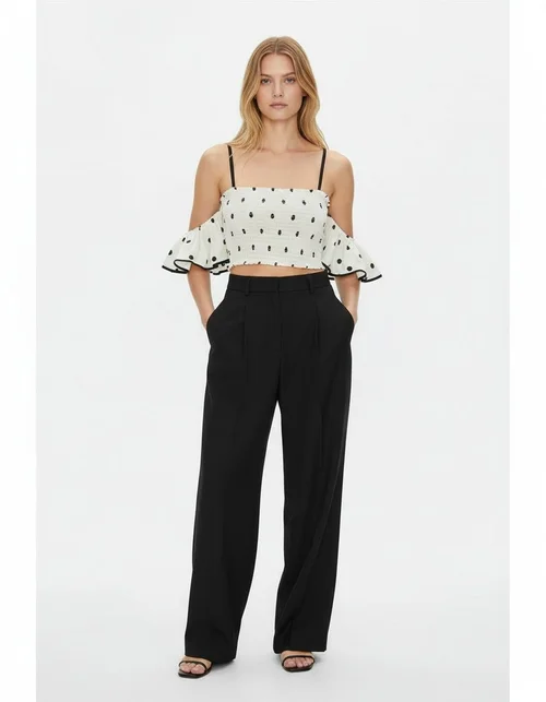 Top a canotta da donna a pois con volant - Stile retrò chic KUN-00130