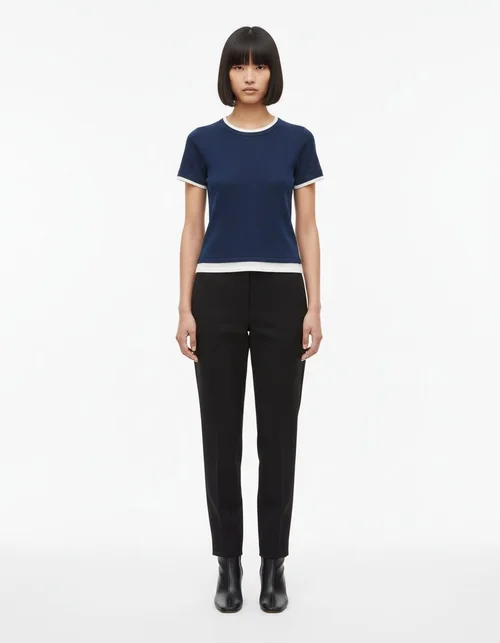 T-shirt da donna a doppio strato, classica, alla moda e versatile KUN-00004