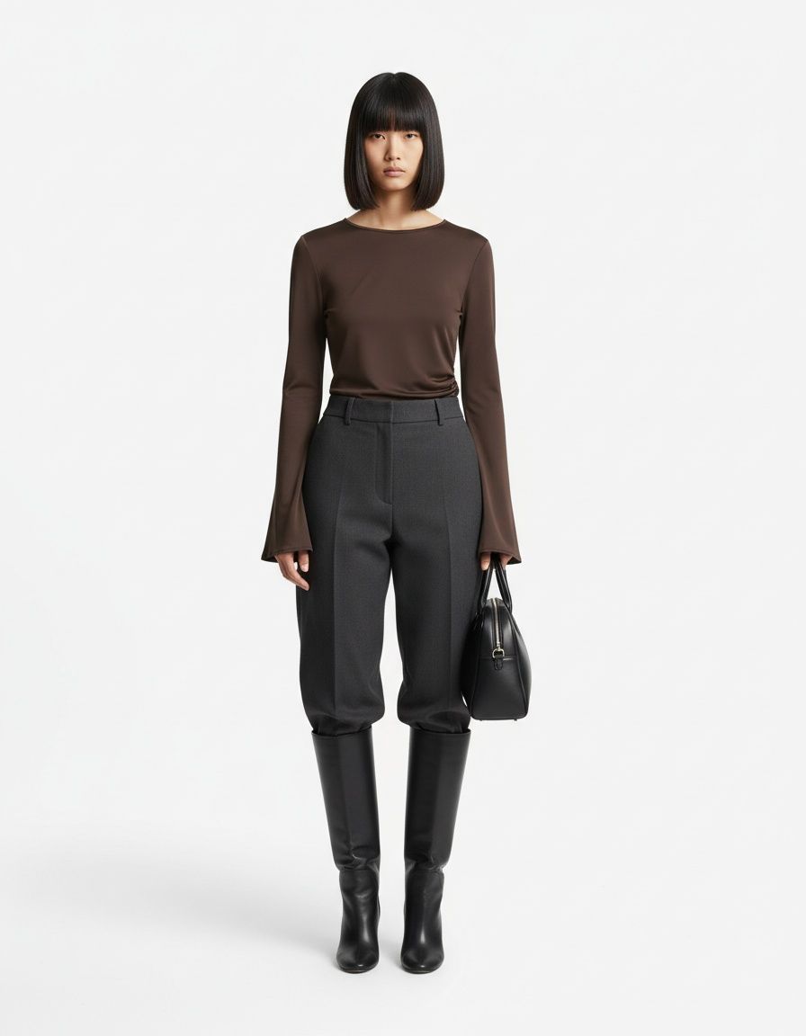 Women's Ruched Long Sleeve T-Shirt Versatile Fashion KUN-00007