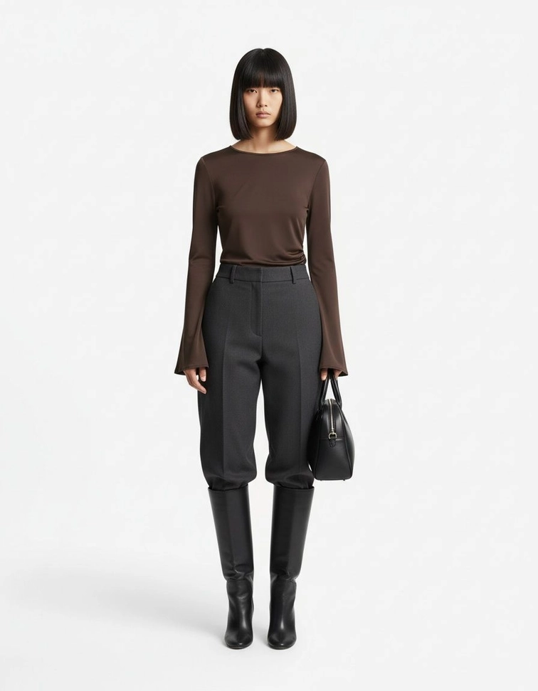 Women's Ruched Long Sleeve T-Shirt Versatile Fashion KUN-00007