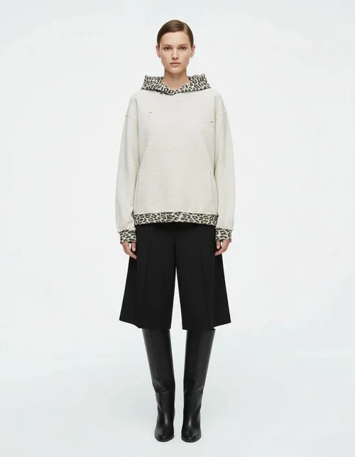 Felpa con cappuccio con toppa leopardata Pullover invecchiato KUN-00012