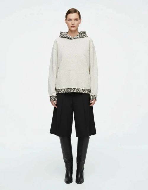 Sudadera con capucha y parche de leopardo Jersey desgastado KUN-00012