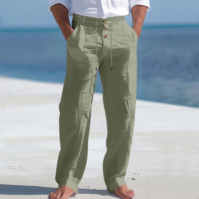 Pantalones casuales holgados y transpirables de mezcla de lino y algodón para hombre NDF-00037
