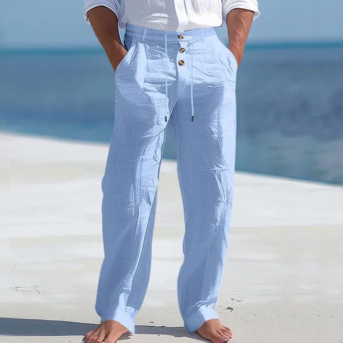Pantaloni da uomo casual, larghi e traspiranti, in misto lino e cotone NDF-00037