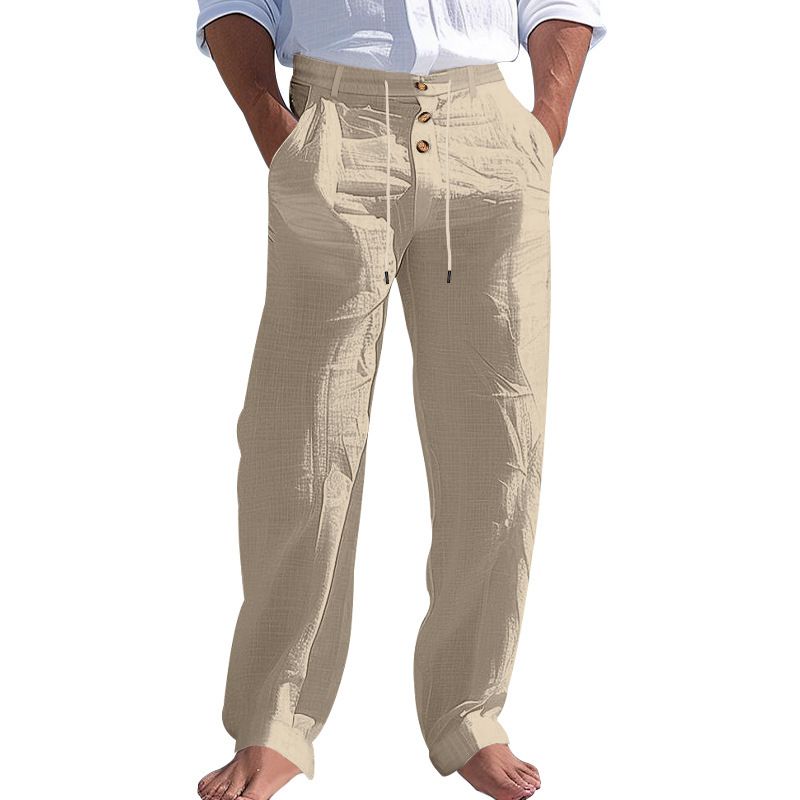 Pantalones casuales holgados y transpirables de mezcla de lino y algodón para hombre NDF-00037