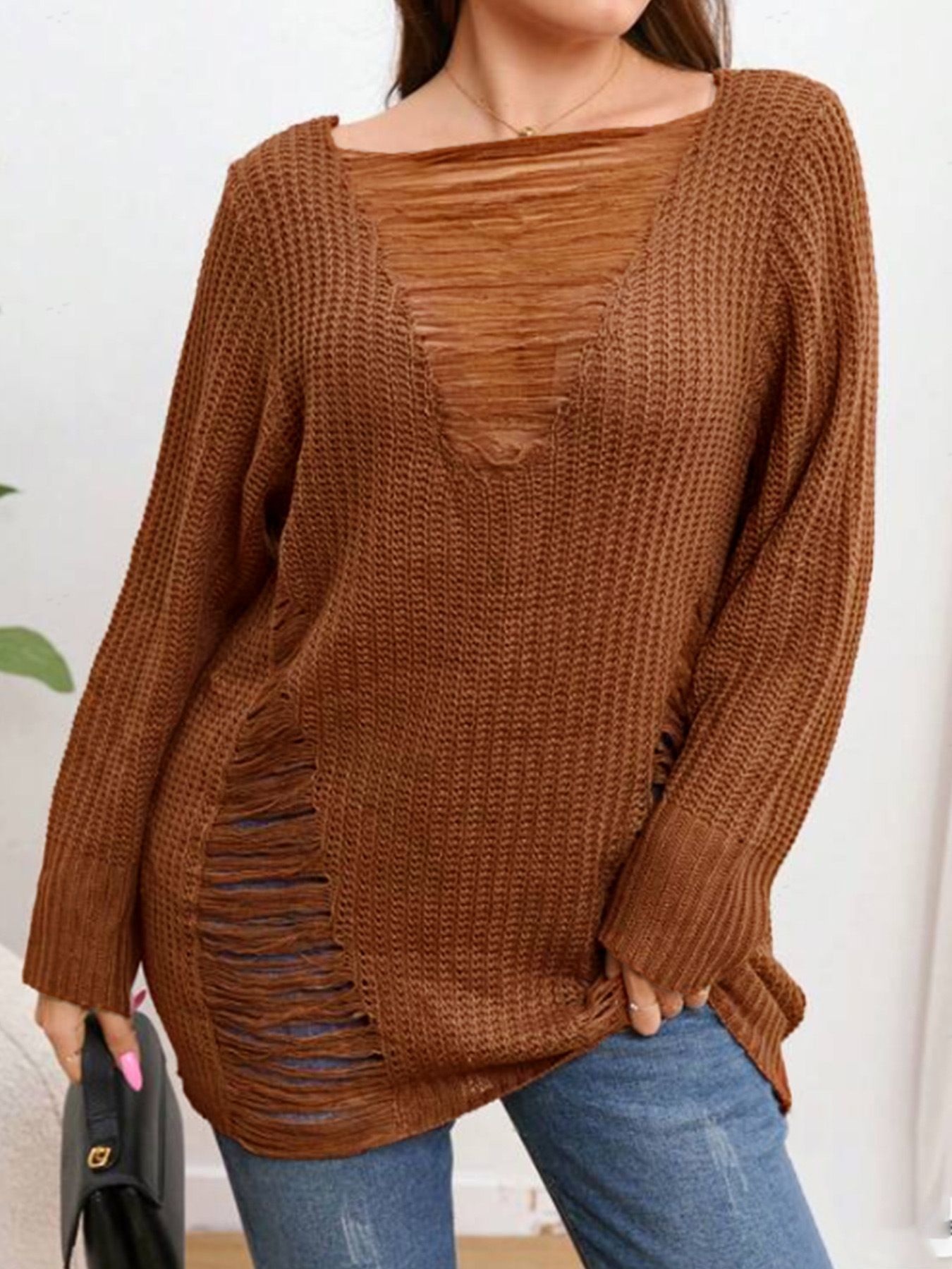 Maglia a maniche lunghe leggera con scollo traforato, ideale per primavera/estate, modello SSU-00052