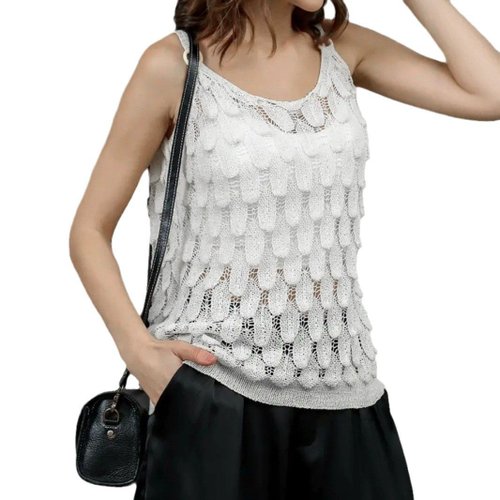 Ärmelloser Strickpullover mit Lochmuster, Sommertop SSU-00022