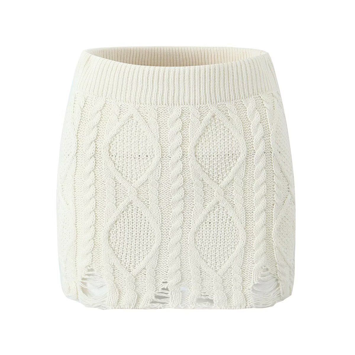 Knitted Midi Skirt - Elegant Hollow Crochet Y2K KUN-00019