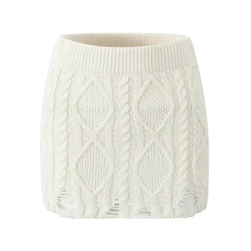 Knitted Midi Skirt - Elegant Hollow Crochet Y2K KUN-00019