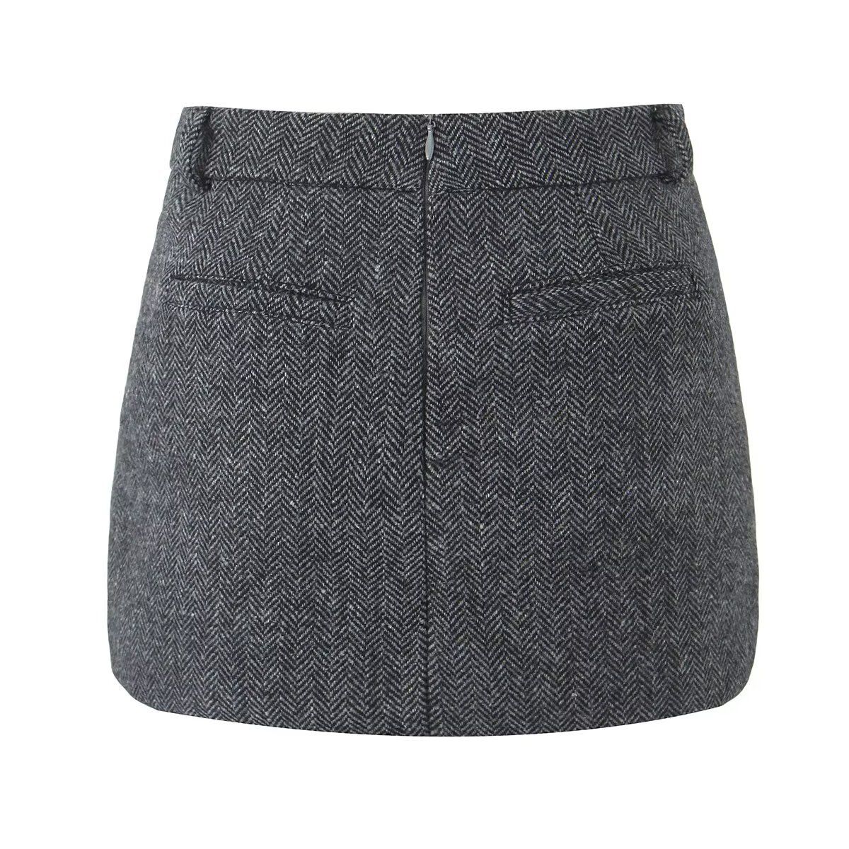 Jupe trapèze en laine à chevrons - Classique et élégante KUN-00001