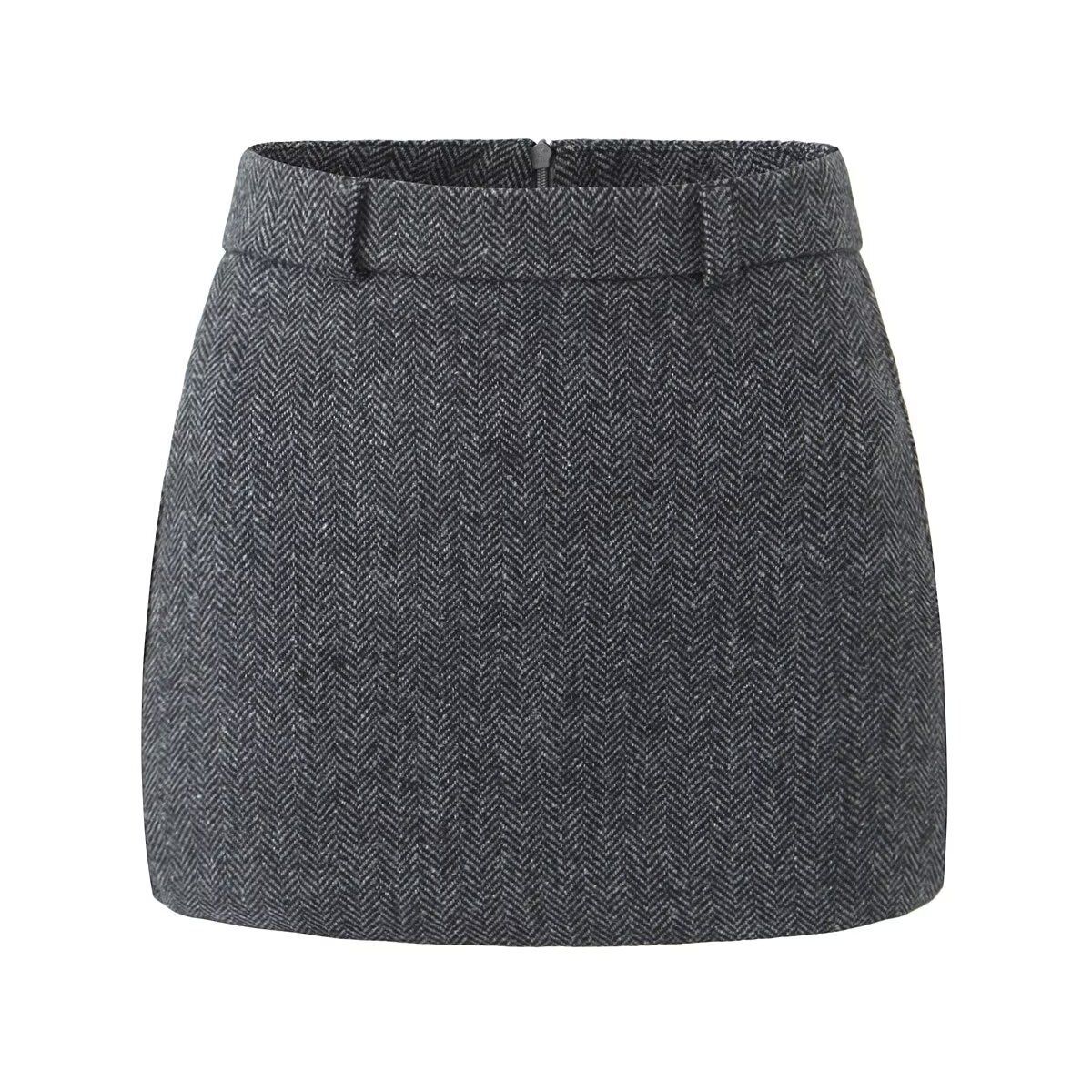 Jupe trapèze en laine à chevrons - Classique et élégante KUN-00001