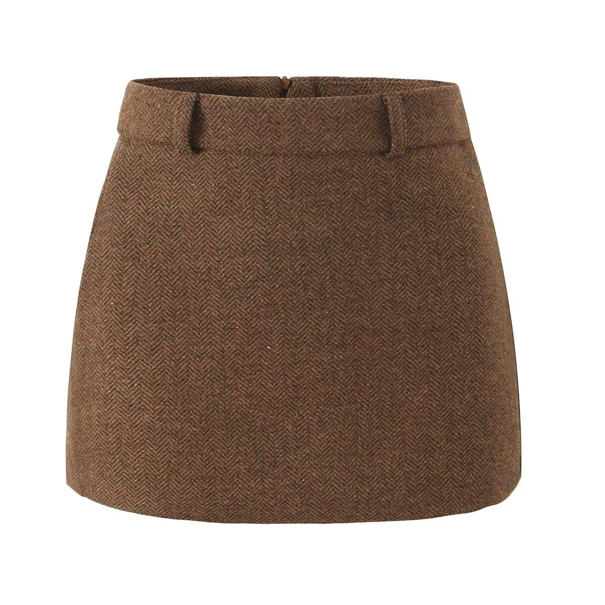 Wool Herringbone A-Line Skirt - Classic & Stylish KUN-00001