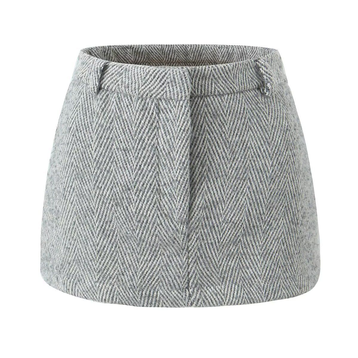 Gonna a trapezio in lana, minigonna elegante a vita alta KUN-00017