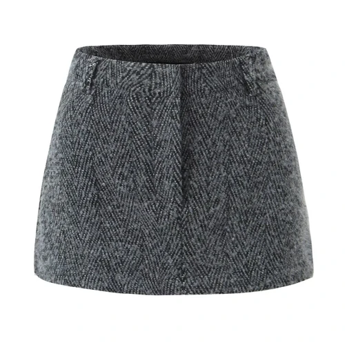 Wool A-Line Skirt High Waist Elegant Mini Skirt KUN-00017