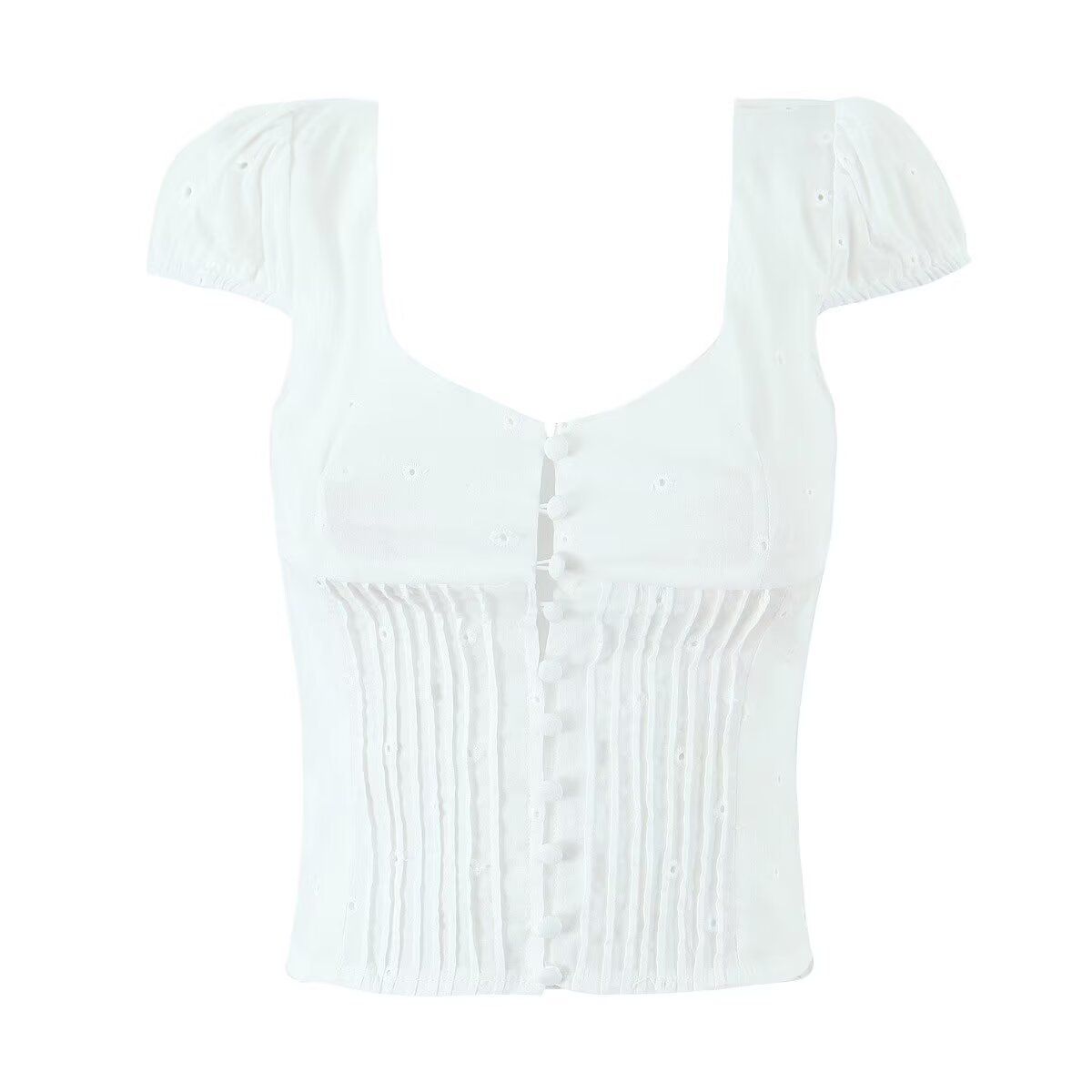 Lace Blouse Single-Breasted Fitted Top European Style KUN-00045