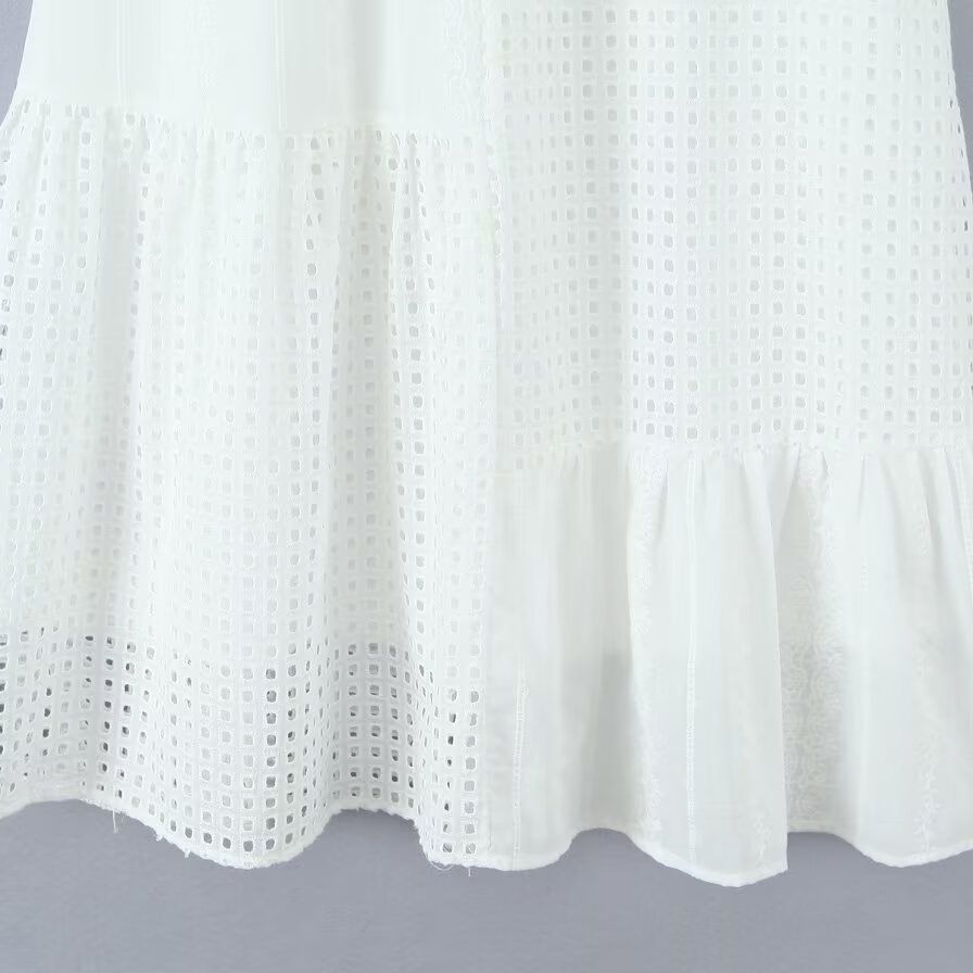 Jupe longue blanche en dentelle au crochet, taille élastique KUN-00006