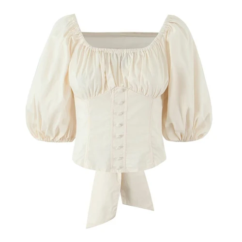Bow Bubble Sleeve Blouse Corset Top KUN-00077