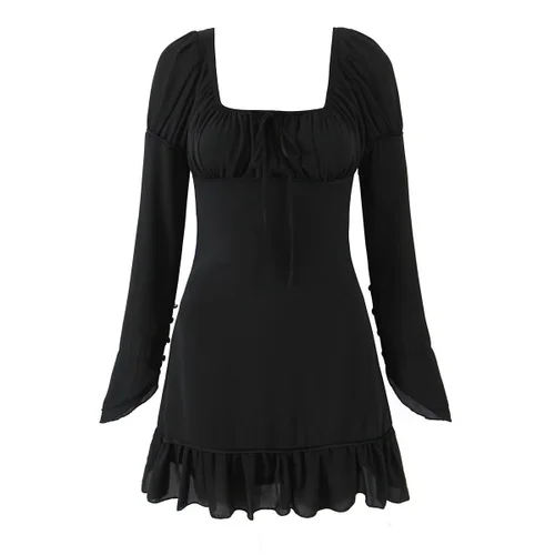 Women's Classic Square Neck Long Sleeve Dress KUN-00161