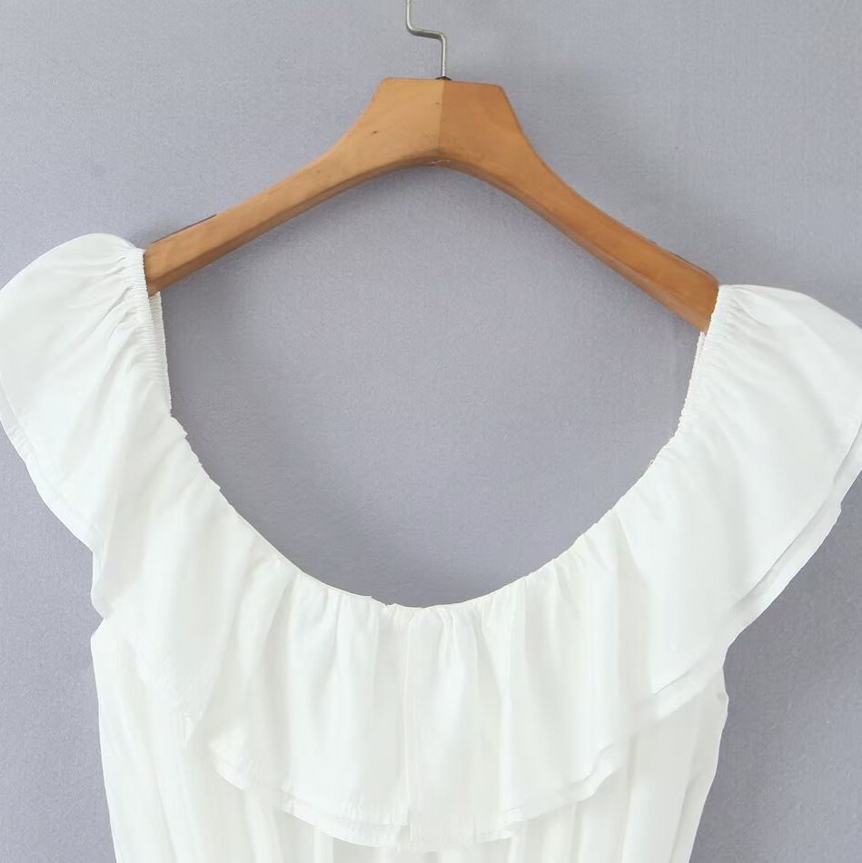 Robe blanche à volants, élégante robe d'été KUN-00124