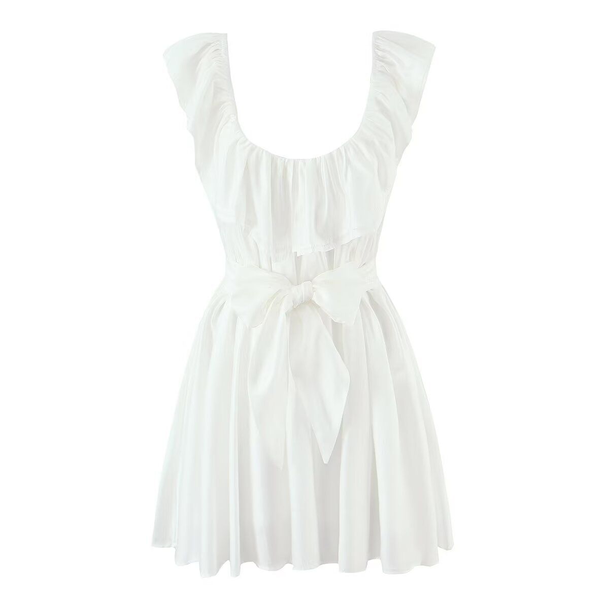White Ruffle Dress Elegant Summer Sundress KUN-00124