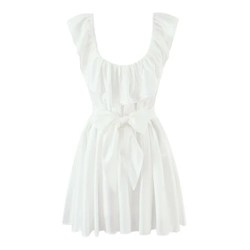 White Ruffle Dress Elegant Summer Sundress KUN-00124
