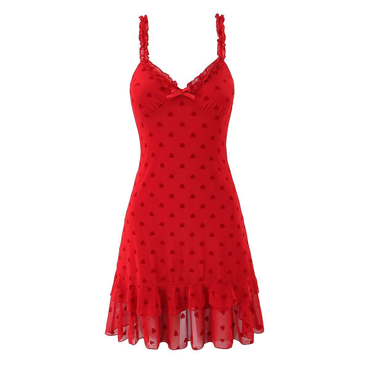 Mini Dress Low Cut Ruffle Strap Vintage Fashion KUN-00125