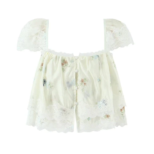 Conjunto de top y falda con encaje floral bordado KUN-00083