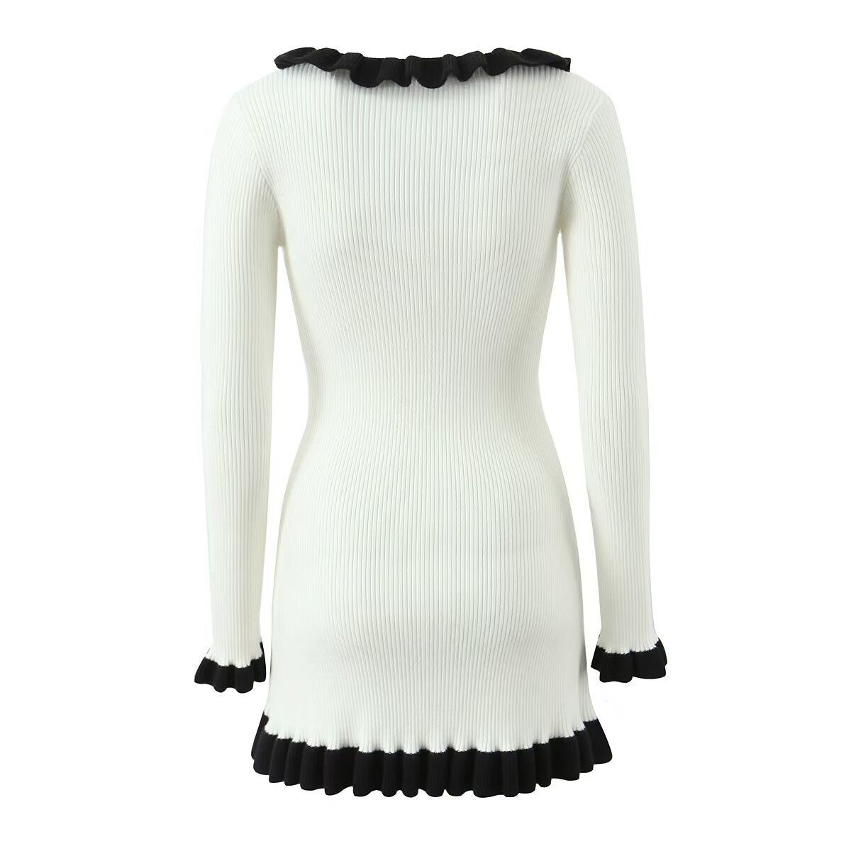 Women's Little Black Dress Hepburn Style Ruffle Neck KUN-00074