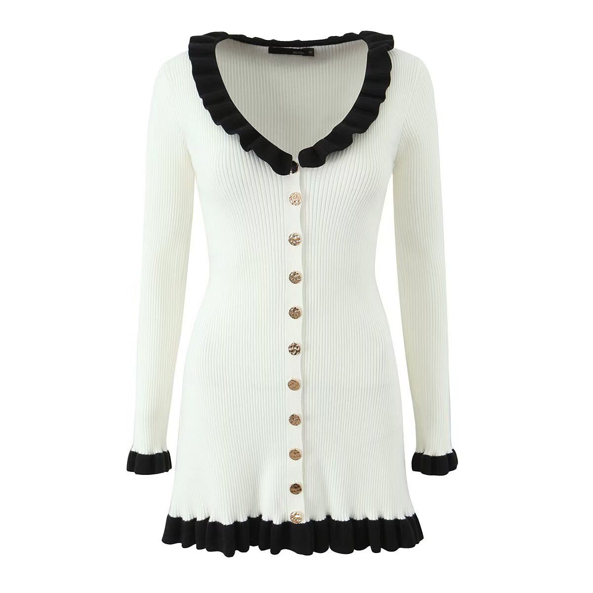Women's Little Black Dress Hepburn Style Ruffle Neck KUN-00074