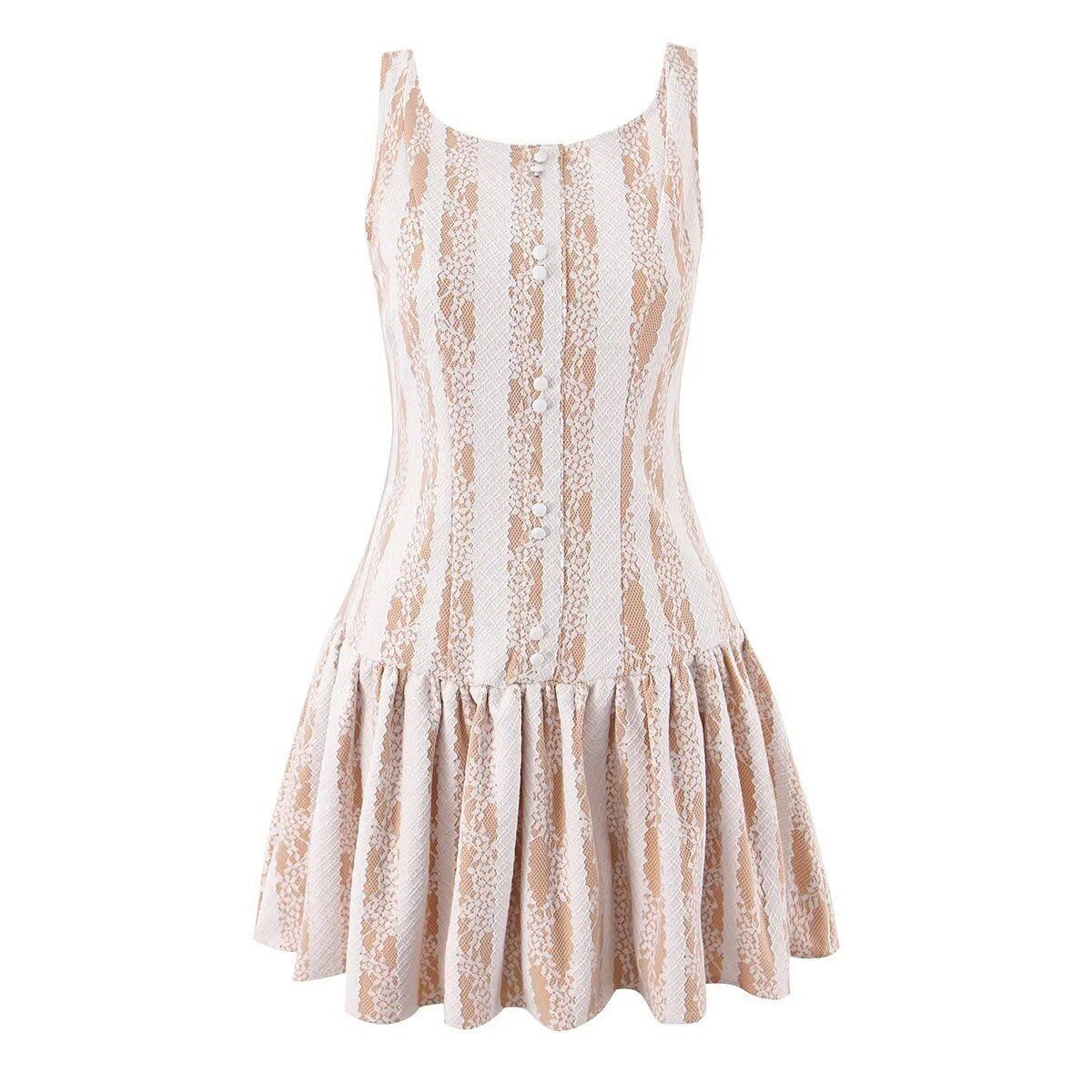 Lace Sleeveless Dress Elegant Fitted Waist KUN-00053