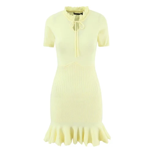 Knit Ribbed Ruffle Mini Dress - European Style KUN-00109