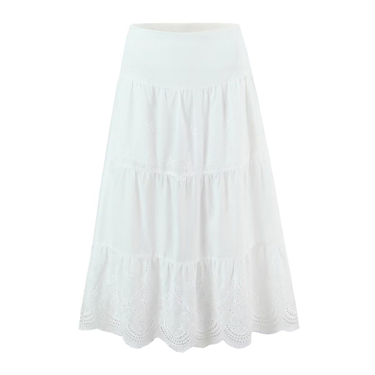 Embroidered Lace Midi Skirt Elegant A-Line KUN-00008
