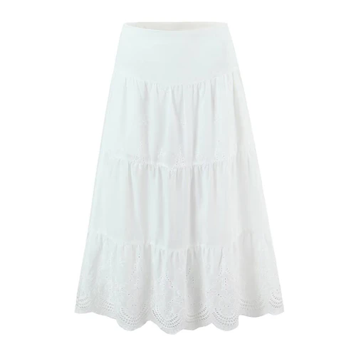 Embroidered Lace Midi Skirt Elegant A-Line KUN-00008