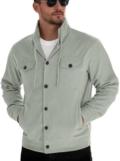 Corduroy Long Sleeve Casual Jacket with Pockets NDF-00025
