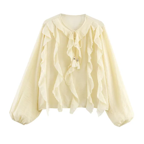 Blusa a strati con volant, stile romantico, modello KUN-00093