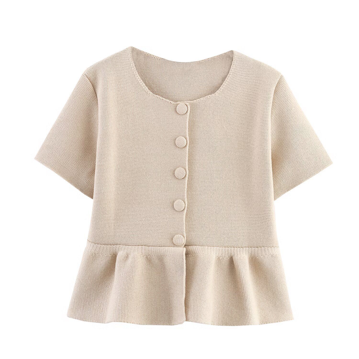 Vestido mini de punto tipo cárdigan - Estilo europeo, manga corta KUN-00081