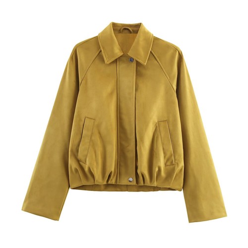 Faux Suede Bomber Jacket - Women's Aviator Style KUN-00069