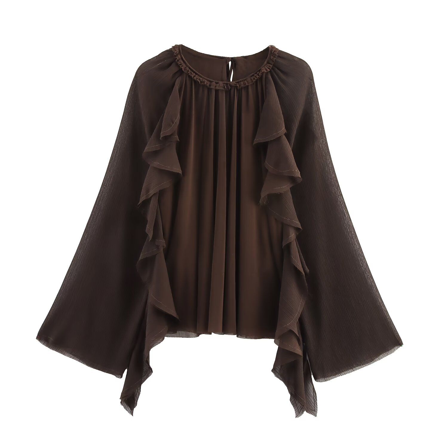 Women's Layered Ruffle Blouse - Elegant Draped Shirt KUN-00062