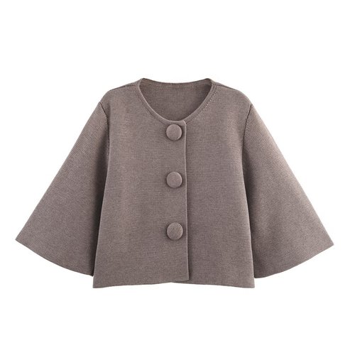 Knit Cardigan with Fabric Buttons - European Style KUN-00076
