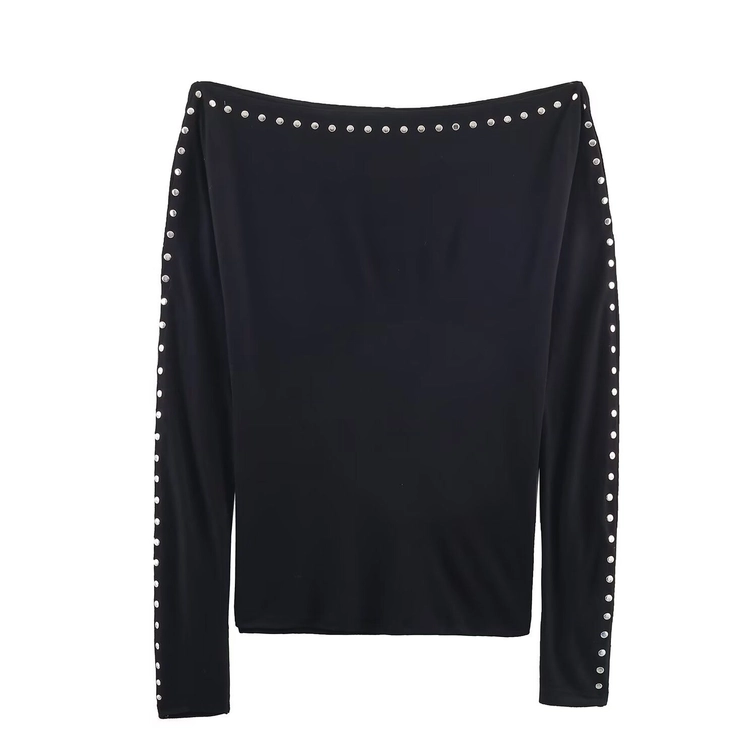 Women's Batwing Sleeve T-Shirt - Studded European Style KUN-00001