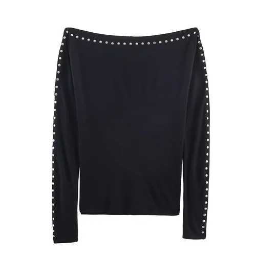 T-shirt da donna con maniche a pipistrello - Stile europeo con borchie KUN-00001