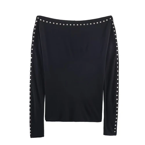 Women's Batwing Sleeve T-Shirt - Studded European Style KUN-00001