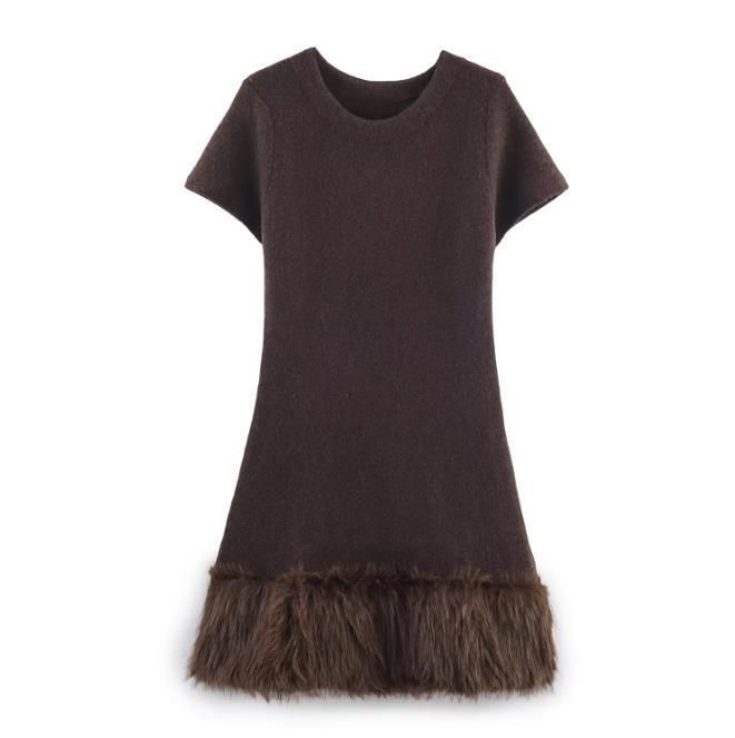 Faux Fur Patchwork Knit Dress - Chic European Style KUN-00105