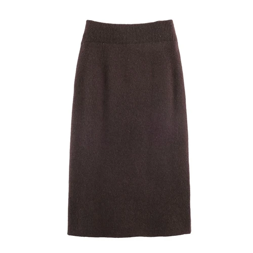 Conjunto de cárdigan de punto con ribete de piel sintética y vestido midi KUN-00033