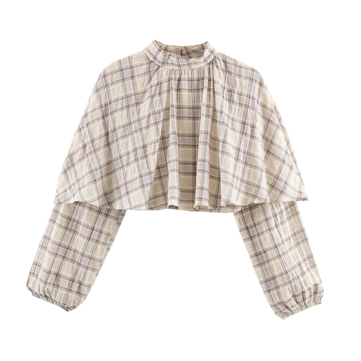 Women's Plaid Layered Crop Top - European Style KUN-00012