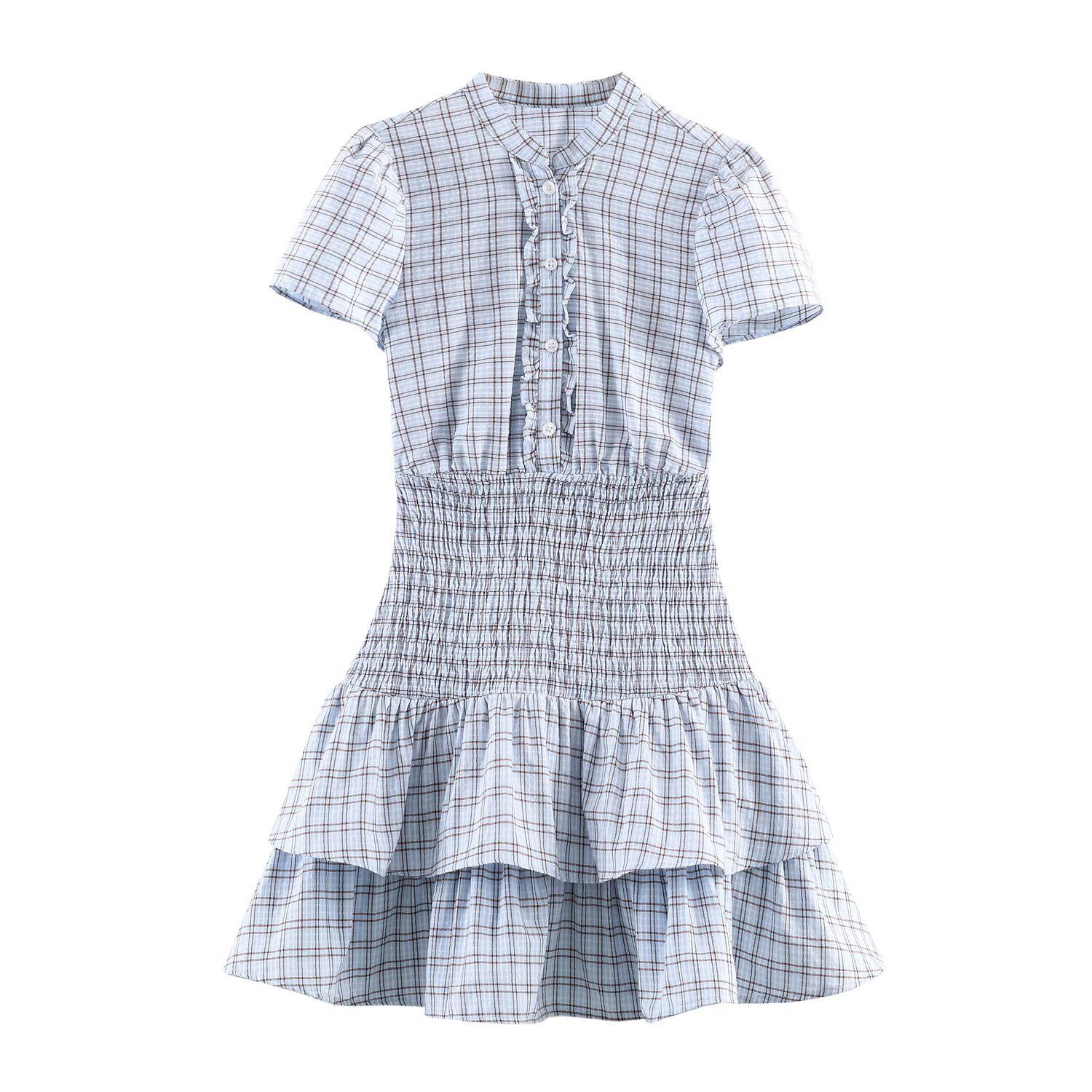 Women's Plaid Layered Mini Dress - Chic European Style KUN-00139
