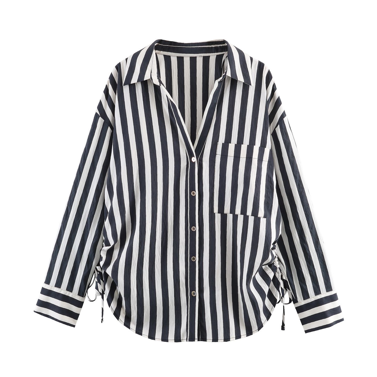 Striped Tie-Front Shirt - Chic European Style KUN-00106